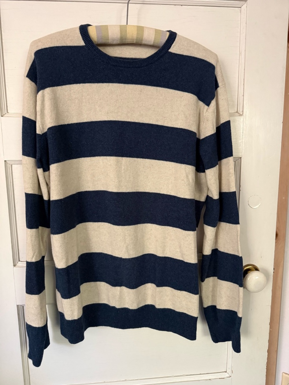 J Crew Navy and Cream Striped Cotton Sweater Size L